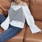Striped Mock Two-piece Off-shoulder Long-sleeve T-shirt