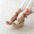 Fray-trim Wedge-heel Sandals
