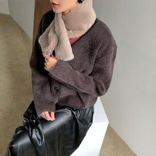 V-neck Piped Furry Cardigan