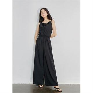 Tie-back Band-waist Jumpsuit Black - One Size