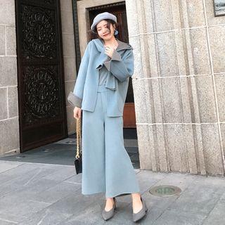 Hooded Open-front Coat / High Waist Straight-fit Skirt / Wide-leg Pants