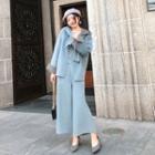 Hooded Open-front Coat / High Waist Straight-fit Skirt / Wide-leg Pants