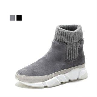 Knit-trim Faux-suede Sneakers