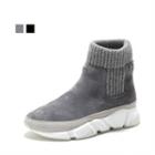 Knit-trim Faux-suede Sneakers