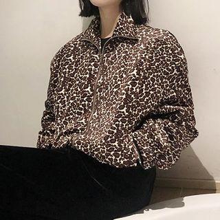 Leopard Print Zip Jacket Leopard - Brown - One Size