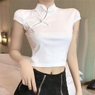 Cap-sleeve Frog Buttoned Top