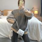 Color-block Embroider Letter Sweatshirt As Shown In Figure - One Size