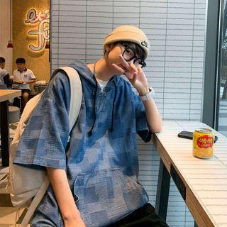 Short-sleeve Printed Denim Hoodie