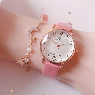 Set: Strap Watch + Rhinestone Bracelet