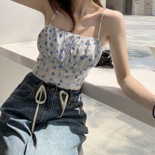 Puff-sleeve Floral Print Blouse / Floral Print Camisole Top