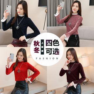 Mock Two-piece Long-sleeve Mock-neck Top