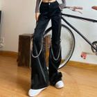 Faux Leather Chain Boot-cut Pants