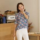 Tab-sleeve Floral Print Shirt