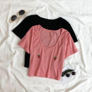 Strawberry Embroidered Cropped Top