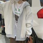 Long-sleeve Color Block Zip Hooded Jacket Gray & White - One Size