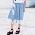 Crochet Lace Striped Midi Skirt