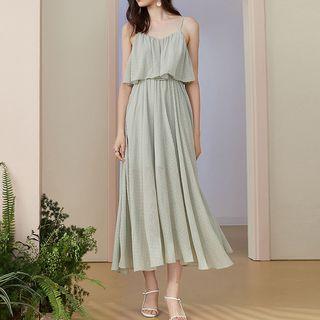 Flower Detail Spaghetti Strap Midi A-line Dress