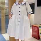 Short-sleeve Sailor-collar Button-up Midi Dress