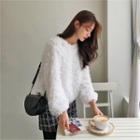 Round-neck Furry Knit Top Ivory - One Size