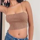 Ribbed Knit Crop Camisole Top Coffee - One Size