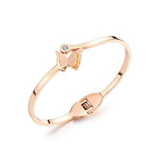 Elegant Tempered Plated Rose Gold Butterfly 316l Stainless Steel Bangle With Cubic Zirconia Rose Gold - One Size