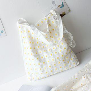 Floral Embroidered Shopper Bag White - One Size