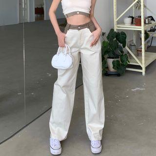 Mid Rise Two-tone Wide Leg Jeans