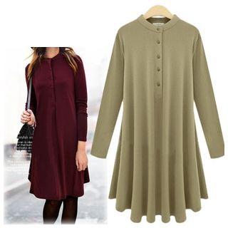 Ruffle Long-sleeve Stand-collar Shirtdress