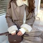 Snap-button Faux-shearling Jacket With Belt Cocoa - One Size