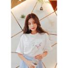 Floral-trim Lettering T-shirt