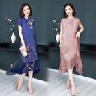 Traditional Chinese Short-sleeve Embroidered Midi Dress
