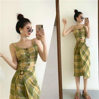 Set: Plaid Slim-fit Camisole Top + Skirt