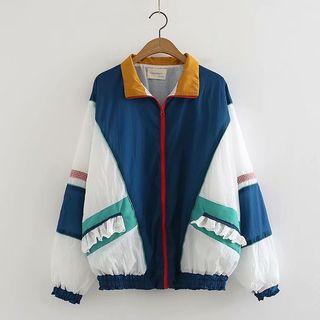 Lace Trim Color Block Windbreaker Blue & White - One Size