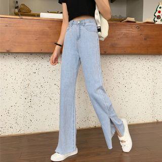 High-waist Straight-cut Slit Jeans