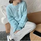 Long-sleeve Round-neck Sweater Blue - One Size