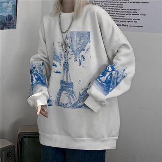 The Eiffel Tower Round Neck Pullover White - One Size