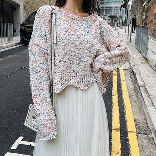 Melange Wave Hem Sweater