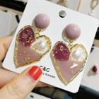 Faux Pearl Acrylic Heart Dangle Earring 1 Pair - As Shown In Figure - One Size