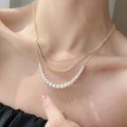 Faux Pearl Layered Necklace White Faux Pearl - Gold - One Size