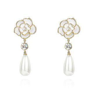 Flower Alloy Faux Pearl Drop Earring 1 Pair - Gold - Silver Stud - One Size