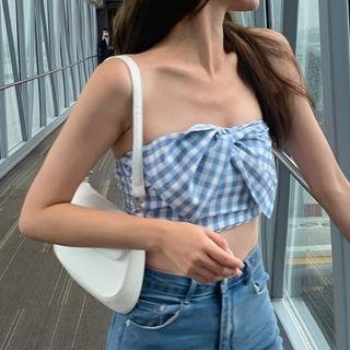 Gingham Bow Tube Top Gingham - Blue & White - One Size