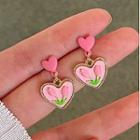 Heart Drop Earring 1 Pair - 925 Silver - Pink - One Size