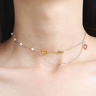 Faux Pearl Arrow And Heart Choker Choker - Arrow - One Size