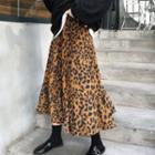 Leopard Midi A-line Skirt As Shown In Figure - One Size