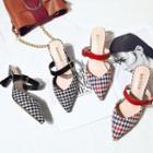 Plaid High Heel Pointed Mules