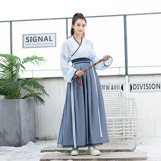 Set: Long-sleeve Hanfu Top + A-line Maxi Skirt