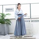 Set: Long-sleeve Hanfu Top + A-line Maxi Skirt