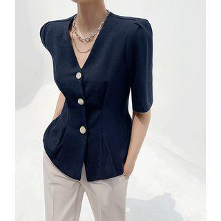 Short-sleeve Pintuck-waist Blouse