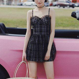 Mesh Panel Plaid Swimdress
