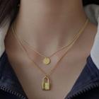 Disc & Lock Pendant Layered Stainless Steel Necklace Gold - One Size